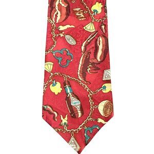 Tabasco Hot Sauce 100% Silk Tie Lobsters Peppers and Tabasco Bottles Pattern